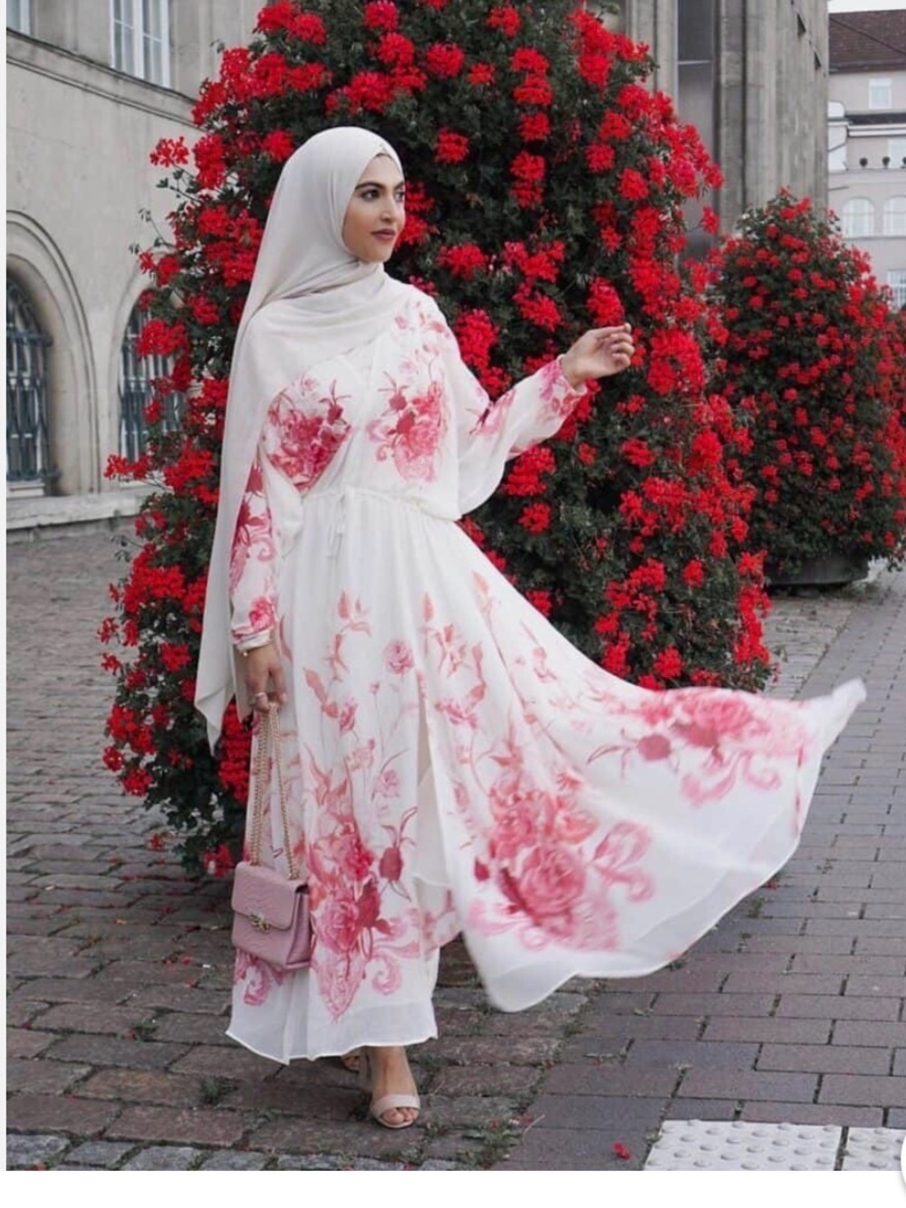 H&M White Maxi Dress with Pink and Coral Floral Panels